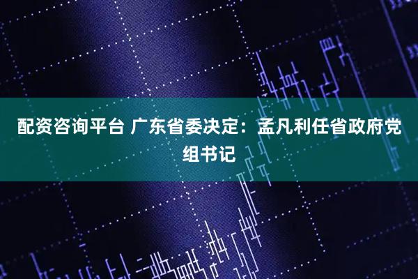配资咨询平台 广东省委决定：孟凡利任省政府党组书记